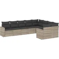 vidaXL Ensemble de salon de jardin 9 pièces avec coussins gris clair Poly rotin