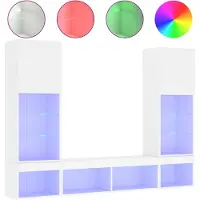 vidaXL Meuble-paroi 5 pièces avec éclairage LED Blanc Matériau dérivé du bois