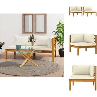 vidaXL Ensemble de canapés 2 pièces avec coussins blanc crème en bois massif d'acacia - éléments de canapés de jardin