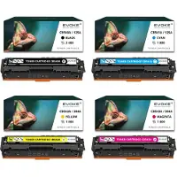 Evoke 4x toner pour HP CB540A CF210X CE320A CRG-540/210X CMYK = Noir + Bleu + Rouge + Jaune | Remplacement pour CM1312 CM1512 CP1518 CP1215 MF8050Cn MF8080Cw