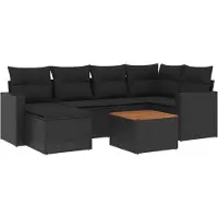 vidaXL Ensemble de salon de jardin 7 pièces avec coussins noir poly rotin