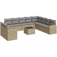 vidaXL Ensemble de salon de jardin 11 pièces avec coussins Beige Poly Rattan