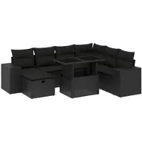 vidaXL Ensemble de jardin canapé 8 pièces avec coussins noir poly rotin