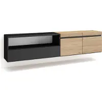 Skraut Home COZY Meuble TV, Banc Télé, 200x35x45cm, Pour les TV jusqu'à 80", Suspendu, Mural, Chêne et noir