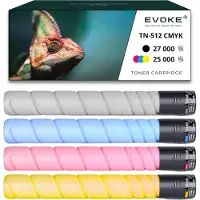 Evoke 4x toner pour Konica Minolta A33K152 / TN512K-TN512B A33K152 / TN512K CMYK = Noir + Bleu + Rouge + Jaune | Remplacement pour C554 C454
