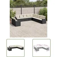 The Living Store 11 pcs. salon de jardin avec coussins noir poly rotin