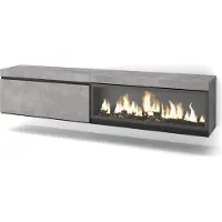 Skraut Home COZY Meuble TV, Banc Télé, 208x35x45cm, Pour les TV jusqu'à 80", Cheminée électrique XXL, Suspendu, Mural, Ciment