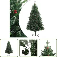 The Living Store Arbre de Noël artificiel pliable avec baies rouges 180 cm