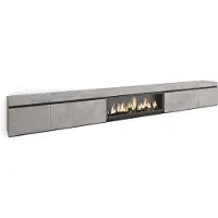 Skraut Home COZY Meuble TV, Banc Télé, 368x35x45cm, Cheminée électrique XXL, Ciment