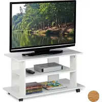Relaxdays Meuble TV à roulettes, 2 compartiments pour téléviseur, console et décodeur, meuble TV mobile, dimensions 45 x 80 x 40 cm, blanc