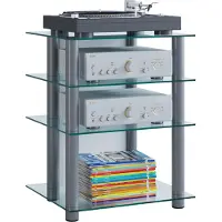 VCM Meubles Hifi | Étagère Multimédia | Colonnes Alu | Planches en verre ESG | Dimensions: H. 70 x W. 59 x D. 48 cm | Multimédia MediaÉtagère - Bilus