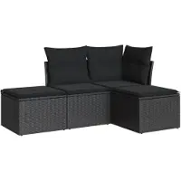 vidaXL Ensemble de salon de jardin 4 pièces avec coussins noir poly rotin