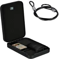 Relaxdays Coffre-fort verrouillable, 2 clés, portable, câble de sécurité, coffre-fort pour voiture, acier, dimensions : 5 x 17 x 25 cm, noir