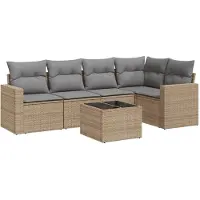 vidaXL Ensemble de salon de jardin 6 pièces avec coussins Beige Poly Rattan