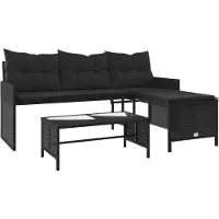 Syfax Canapé de jardin avec table et coussins en forme de L noir