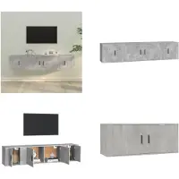 vidaXL 3 pcs. Set d'armoire TV gris béton bois composite - Set d'armoire TV - Ensemble d'armoires TV - Armoire TV - Support TV