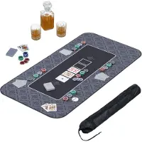 Relaxdays Tapis de poker 120 x 60 cm, Texas Hold'em, grand tapis de table de poker, antidérapant, polyester, accessoires de poker, noir