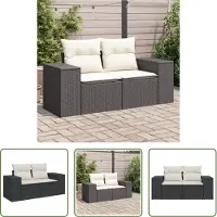 The Living Store Canapé de jardin avec coussins 2 places noir Poly rotin