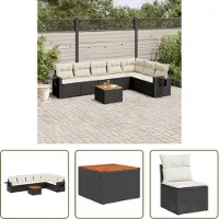 The Living Store Ensemble de jardin canapé 8 pièces avec coussins Noir Poly Rattan