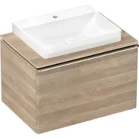 Hansgrohe Meuble sous-vasque Xelu Q en bois massif imitation chêne naturel, dimensions 780/550 mm, avec 1 tiroir, conçu pour une installation encastrée centrale, poignée chromée