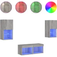 vidaXL Meuble TV 4 pièces avec lampes LED Gris Sonoma