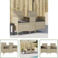 The Living Store Canapé de jardin 2 places avec table et coussins gris clair Poly rotin