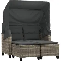 Syfax Canapé de jardin 2 places et auvent tabourets gris clair rotin