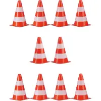 Relaxdays Lot de 100 cônes de signalisation, empilables, cônes de circulation, dans un sac à cordon, cônes de balisage, pylônes, 22 cm, orange/blanc