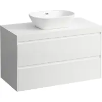 Laufen LANI Plan de lavabo blanc mat incl. meuble sous-lavabo, 1 découpe au centre, 985x495x580mm, H4045611122601