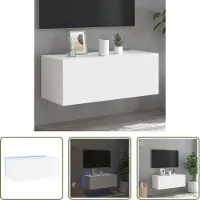 The Living Store Armoire TV murale avec lampes LED Blanc 80x35x31 cm