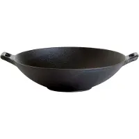 All'Grill wok en fonte avec deux poignées, rond, noir, 30 cm de diamètre (avec poignées Ø 37 cm), 7,5 cm de hauteur, pour tous les types de cuisinières, y compris à induction.