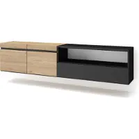 Skraut Home COZY Meuble TV, Banc Télé, 200x35x45cm, Pour les TV jusqu'à 80", Suspendu, Mural, Chêne et noir