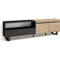 Skraut Home COZY Meuble TV, Banc Télé, 200x35x57cm, Pour les TV jusqu'à 80", Chêne et noir