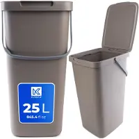Kadax Poubelle avec couvercle et poignée, Poubelle en plastique, Poubelle pour le tri sélectif (Marron, 25L)