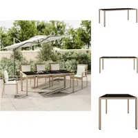 vidaXL Table de jardin avec plateau en verre Beige Poly Rotin & verre trempé - Tables de jardin