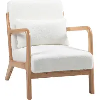 HOMCOM Fauteuil de salon avec cadre en bois massif fauteuil lounge - assise profonde - accoudoirs - aspect velours crème
