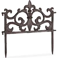 Relaxdays Clôture de parterre , fonte, style vintage, à l'unité, extensible, piquet, clôture décorative à enfoncer, H x L 27 x 27 cm, marron