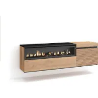 Skraut Home COZY Meuble TV, Banc Télé, 150x35x45cm, Pour les TV jusqu'à 65", Cheminée électrique, Suspendu, Mural, Chêne