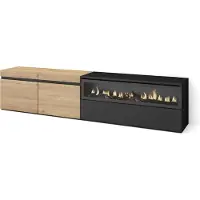Skraut Home COZY Meuble TV, Banc Télé, 200x35x45cm, Pour les TV jusqu'à 80", Cheminée électrique, Chêne et noir