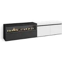 Skraut Home COZY Meuble TV, Banc Télé, 200x35x45cm, Pour les TV jusqu'à 80", Cheminée électrique, Blanc et noir