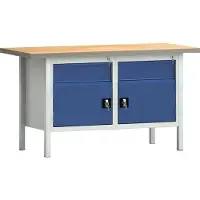 Klw-lutz Betriebseinrichtungen Etabli PW 700 L1500xP700xH840mm Hêtre multiplex gris bleu gentiane 2 tiroirs 2 portes
