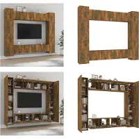 vidaXL 8 pcs. Set d'armoire TV chêne fumé bois composite - Ensemble d'armoires TV - Ensembles d'armoires TV - Meuble-paroi