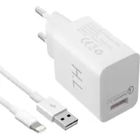Avizar , chargeur USB 3A universel compatible Qualcomm Quick Charge 3.0 + câble de charge Lightning, blanc