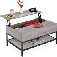 Relaxdays Table basse pliable , avec tablette, table de salon avec espace de rangement, aspect bois, dimensions : 45,5 x 90 x 60 cm, gris/noir