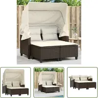 The Living Store Canapé de jardin 2 places avec toit et tabourets Marron Poly rotin