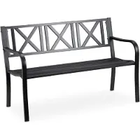 Relaxdays Banc de jardin , 2 places, terrasse, balcon, acier, banc de jardin robuste, H x l x P : 80,5 x 127 x 63 cm, noir