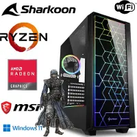 MEG-BAR PC de jeu - Ryzen 5 5600G 6x 4,4GHz - 16GB DDR4 RAM - 512 M.2 SSD - SHARKOON RGB boîtier avec verre trempé - WLAN