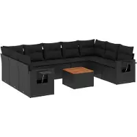 vidaXL Ensemble de 10 canapés de jardin avec coussins noir poly rotin