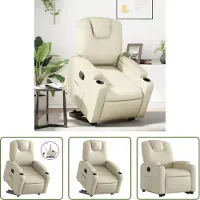 The Living Store Fauteuil relax avec releveur Crème Similicuir