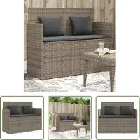 The Living Store Banc de jardin avec coussins Gris Poly Rattan